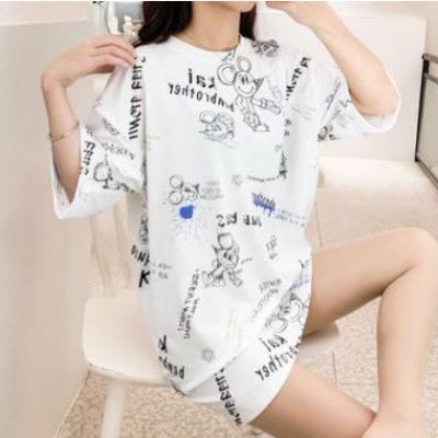 (滌綸)短袖t恤女ins潮女裝夏新款情侶裝寬松學(xué)生網(wǎng)紅潮涂鴉印花