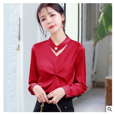 長袖女上衣春秋時尚洋氣設(shè)計感2021年新款內(nèi)搭小衫氣質(zhì)百搭雪紡衫