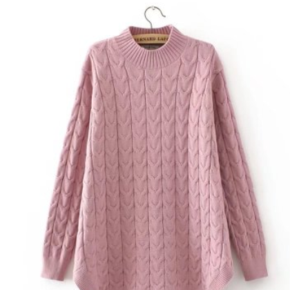 E2大碼女裝2017秋冬新款胖mm顯瘦半高領中長款麻花毛衣7546