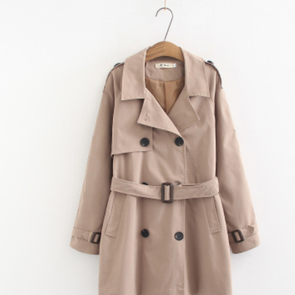 A0春裝新款2019大碼女裝加肥加大胖MM雙排扣系帶中長款風衣1007