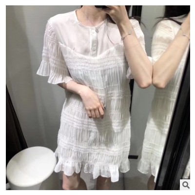 2020夏新品泰國潮牌法式甜美淑女氣質(zhì)重工壓褶亮片雪紡連衣裙8784