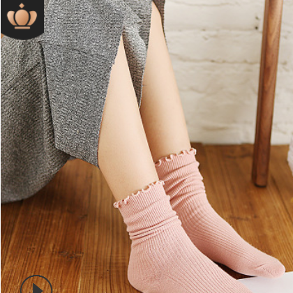 堆堆襪女 日系秋冬棉質薄款女襪 純色木耳邊復古短靴襪套長筒襪子
