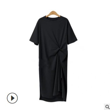 2021新款女裝寬松休閑仙女裙chic溫柔大碼法式復古裙 長款t恤裙夏