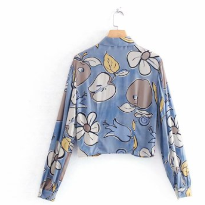 2019歐美風夏秋女裝新款批發寬松袖印花長袖襯衫