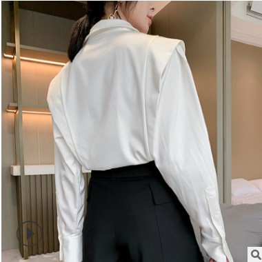 夏純色白色修身氣質通勤立領長袖媽媽款職業套頭女裝