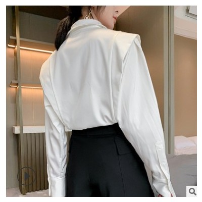 夏純色白色修身氣質通勤立領長袖媽媽款職業套頭女裝