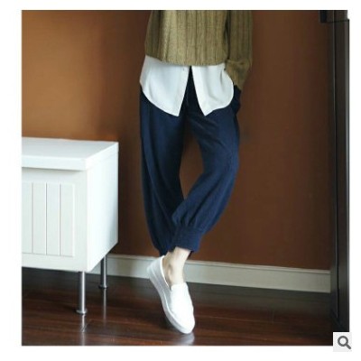 羊毛混紡2021春季女裝燈籠褲針織休閑運動收口寬松哈倫褲外穿長褲