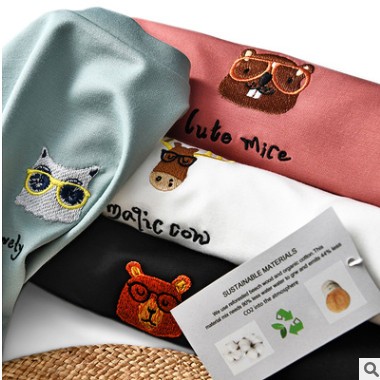 萬搭舒適T 輕盈無負(fù)擔(dān)四色動物刺繡短袖T恤女2021新款