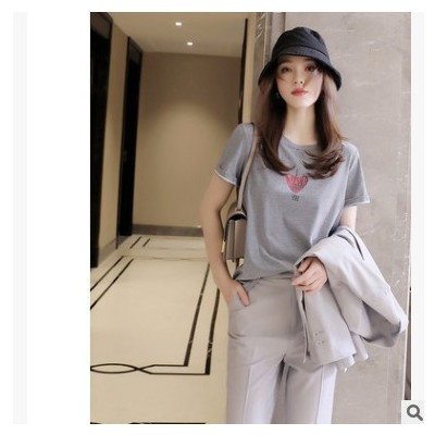 2021新款短袖t恤女 愛心燙鉆字母小寬松純棉圓領(lǐng)短袖T恤上衣ins潮