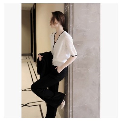 美麗的長腿優(yōu)勢柔韌客供面料無透感垂挺闊腿褲百搭黑白春女