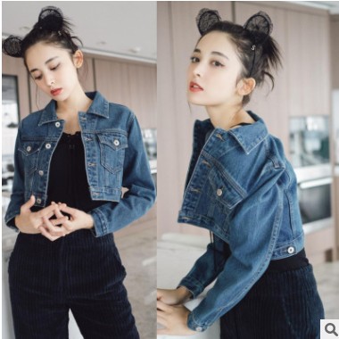 2021古力娜扎同款2021春新款長袖牛仔短外套燈芯絨休閑闊腿長褲女