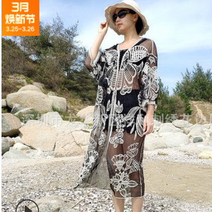 海邊度假蕾絲衫披肩溫泉比基尼泳衣罩衫蕾絲繡花沙灘衫防曬衣開衫