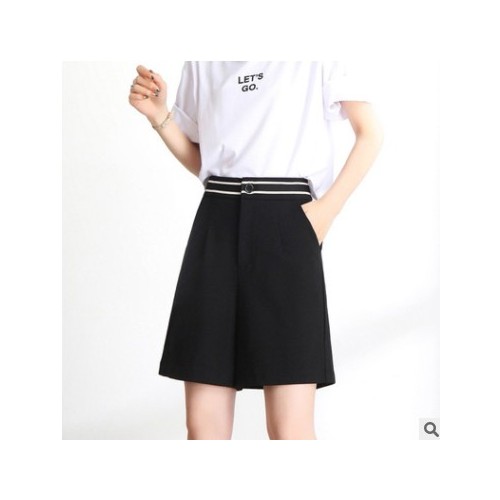 高腰無腰帶寬松直筒松緊闊腿褲氣質通勤寬筒型褲