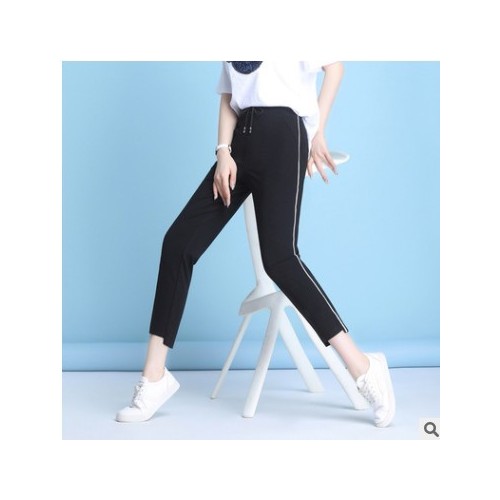 高腰無腰帶黑色運動粘纖七分褲氣質通勤哈倫褲寬松型運動褲