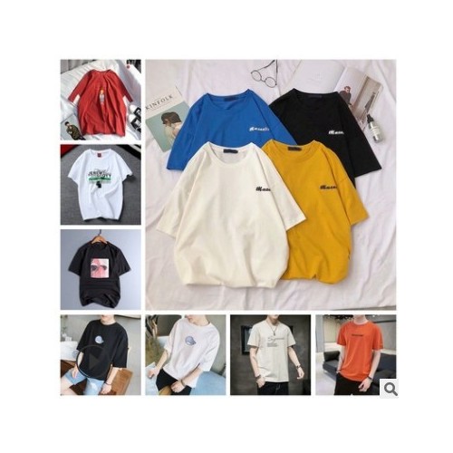 新款外貿男裝T恤2021春夏潮流韓版休閑寬松男士圓領短袖地攤批發