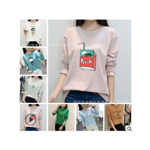 2020秋季新款女裝長袖t恤印花圓領女式打底衫上衣外貿地攤貨源網