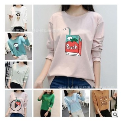 2020秋季新款女裝長袖t恤印花圓領女式打底衫上衣外貿地攤貨源網