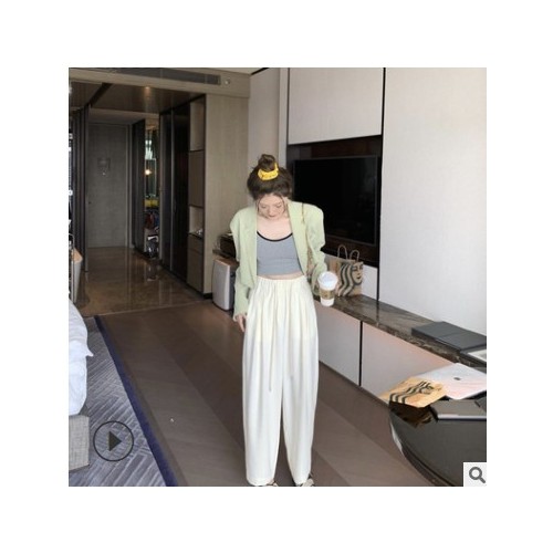 網紅時尚懶懶褲女夏季新品薄款休閑褲顯瘦bai搭寬松高腰闊腿褲子