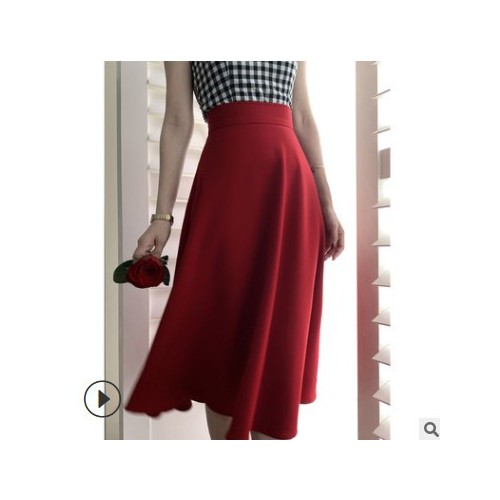 赫本風(fēng)傘裙半身裙夏a字中長款高腰遮胯百褶裙子顯瘦擺裙2021新款