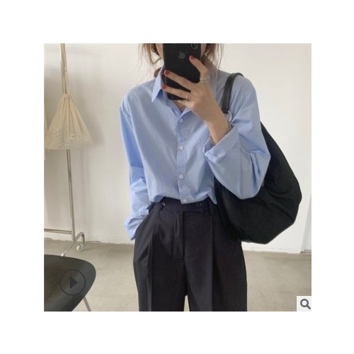 襯衫女設(shè)計(jì)感小眾輕熟2021春季韓版小個子寬松百搭長袖襯衣