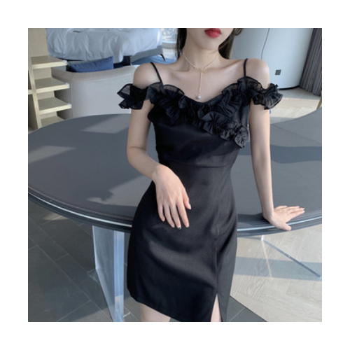 純色連衣裙2021年新款夏韓版女裝法式復古茶歇裙吊帶裙打底中長款