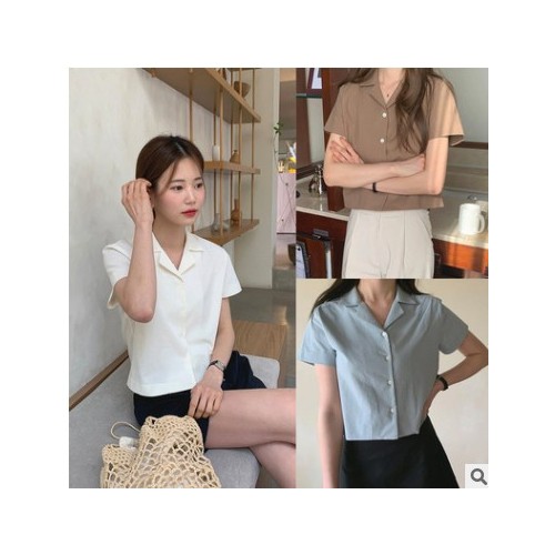 韓國官網(wǎng) ga**sra 自制款 純色短袖簡約襯衫