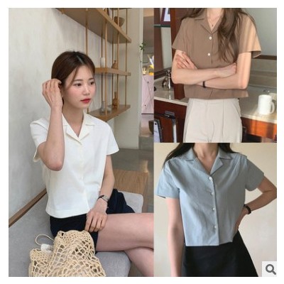 韓國官網(wǎng) ga**sra 自制款 純色短袖簡約襯衫