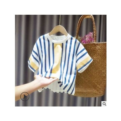 男童短袖恤夏裝2021新款兒童韓版純棉條紋半袖上衣寶寶潮流衣服