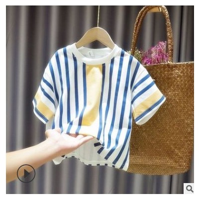 男童短袖恤夏裝2021新款兒童韓版純棉條紋半袖上衣寶寶潮流衣服