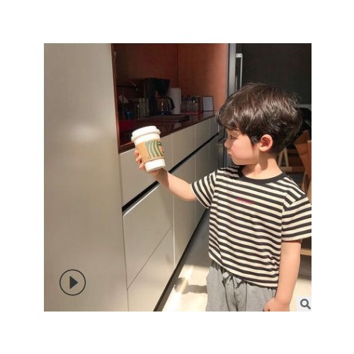 純棉男童恤兒童短袖新款夏季女童條紋上衣中小童百搭休閑潮