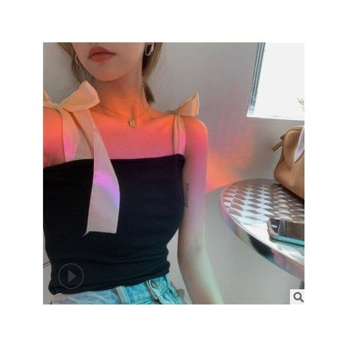 蝴蝶結吊帶甜辣上衣女氣質外穿2021年夏季新款短款修身打底背心女