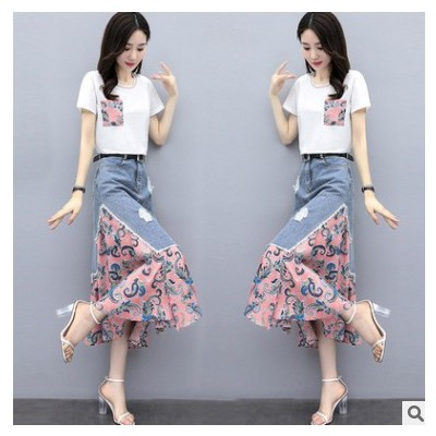 夏天牛仔連衣裙兩件套2021年夏季新款女裝氣質顯瘦裙子長裙套裝潮