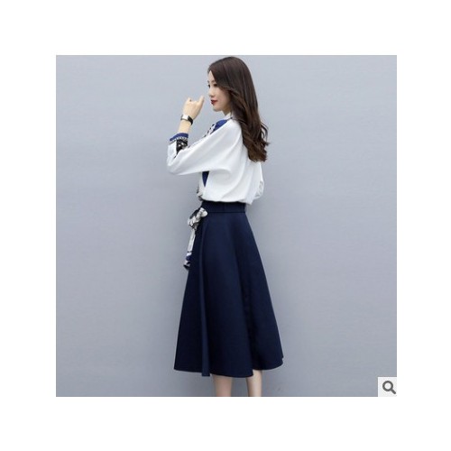 時尚印花氣質輕熟連衣裙2021年春季新款女裝春秋襯衫裙子兩件套裝