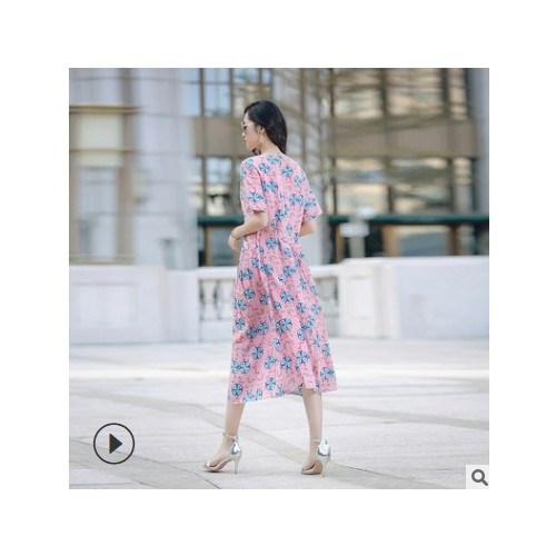 茵美娜2021品牌新款春季優雅氣質印花大碼桑蠶絲中長款連衣裙女