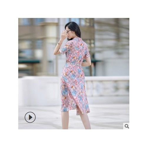 茵美娜2021新款春季女裝減齡裙子洋氣顯瘦系帶立領口袋連衣裙女