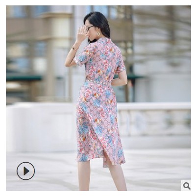 茵美娜2021新款春季女裝減齡裙子洋氣顯瘦系帶立領口袋連衣裙女