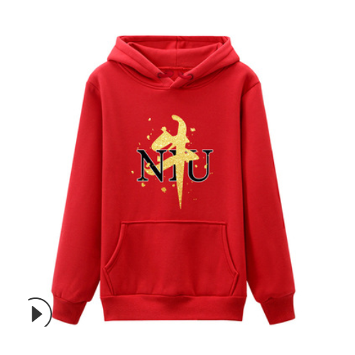 秋冬男女加絨帽衫牛年可定制情侶裝長袖套頭衫女生肖丑牛圖紅衛衣