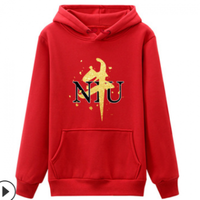 秋冬男女加絨帽衫牛年可定制情侶裝長袖套頭衫女生肖丑牛圖紅衛衣