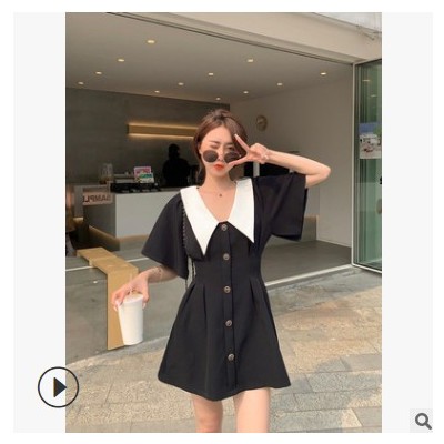 大碼女裝2021新款胖妹妹mm夏裝洋氣時髦法式茶歇裙遮肚顯瘦連衣裙