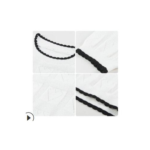 廠家批發鏤空修身五分袖白色T恤女春季韓版設計感ins網紅內搭上衣