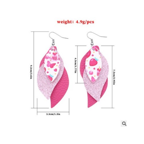 歐美跨境飾品 情人節桃心紅唇皮革耳環女 多層pu皮質S形氣質耳飾