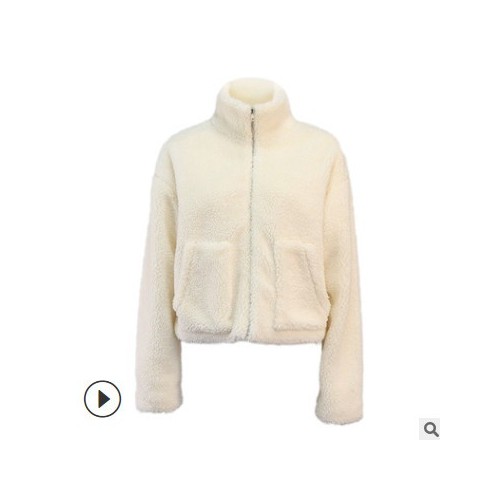 2021歐美女裝亞馬遜秋冬新款時尚毛絨開衫短款夾克 羊羔毛外套女