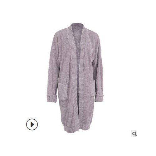 2021歐美亞馬遜爆款秋冬新款女裝時尚純色毛絨針織長開衫 外套女