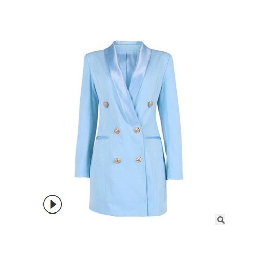 歐美女裝秋冬新款性感時尚翻領(lǐng)深V紐扣長袖墊肩西裝短裙 連衣裙秋