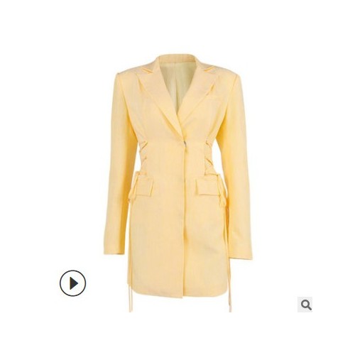 歐美女裝秋冬新款性感時尚翻領(lǐng)綁帶長袖墊肩西裝短裙 連衣裙秋冬