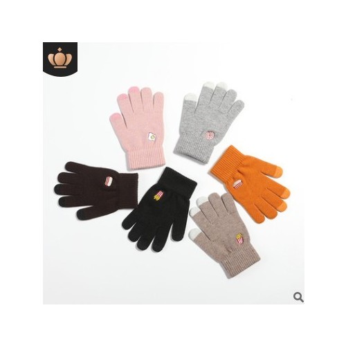 新款針織保暖手套女士冬季加絨加厚防風卡通可愛學生毛線手套DZ01