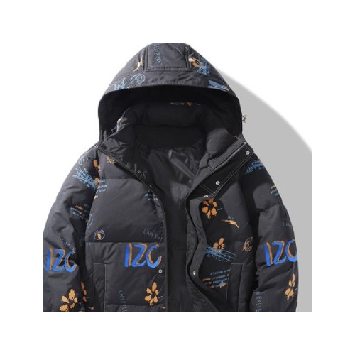 都市男裝|2021年冬季新款連帽保暖白鴨絨外套ins潮流涂鴉羽絨