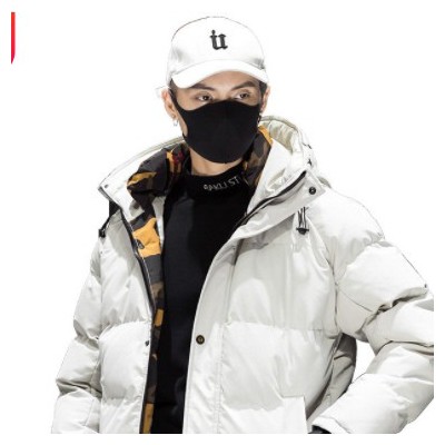 DS男裝|2020冬季ins潮流新款連帽男式棉服外套字母繡花迷彩棉衣男