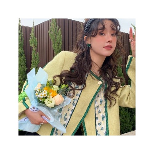 AW109時尚小香風減齡可愛西裝大碼微商2022早春上衣外套女設計感