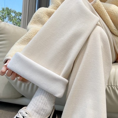 闊腿褲女春秋冬2024新款高腰垂感休閑小個子燈芯絨褲窄版直筒褲子